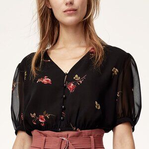 LAST CHANCE❗ARITZIA Wilfred Sofiane Short Sleeve Blouse XS Black Rose Floral